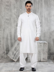 Off White Blended Kameez Shalwar - AL-KS-2836