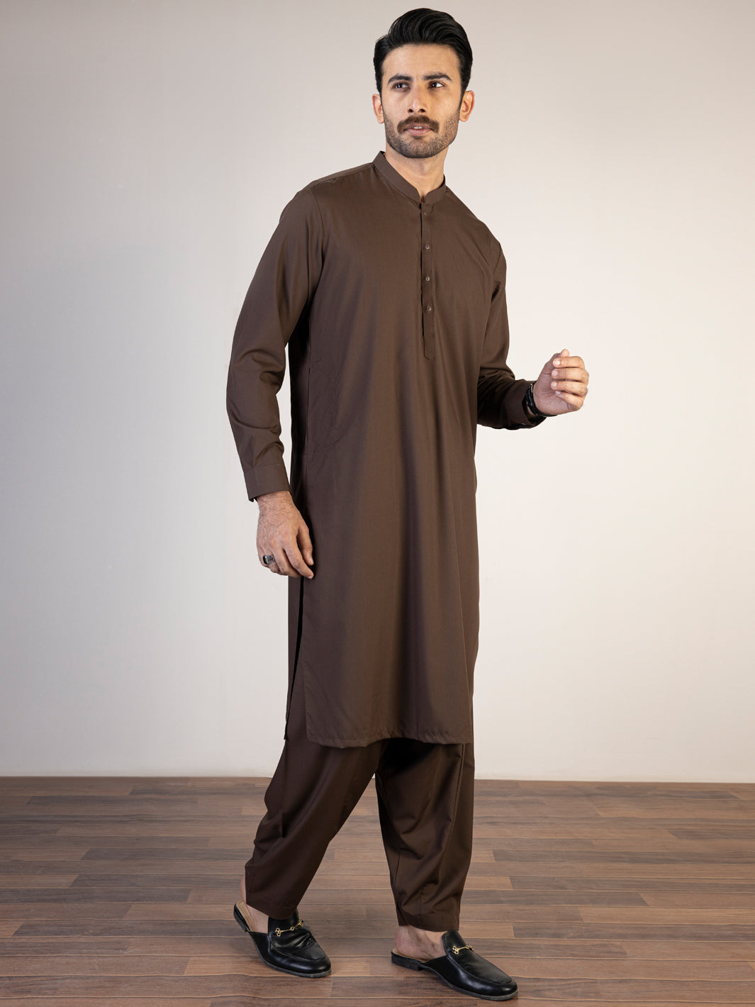 Brown Blended Kameez Shalwar - AL-KS-2840B