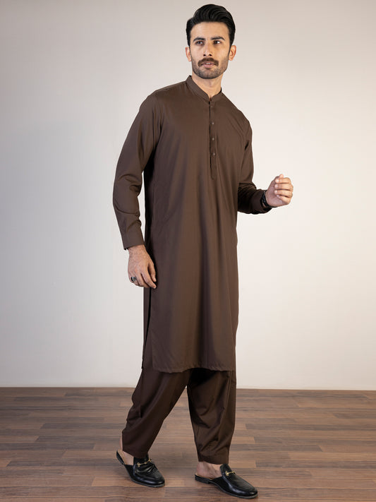 Brown Blended Kameez Shalwar - AL-KS-2840B