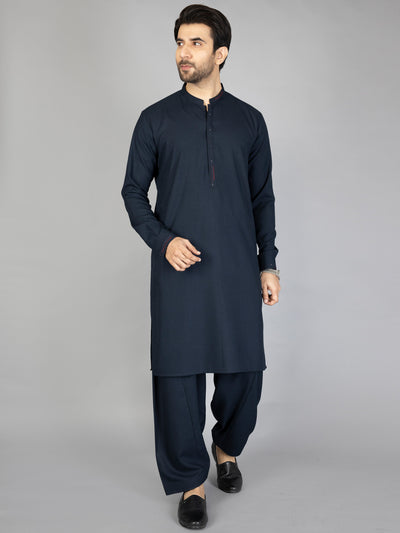 Navy Blue Blended Kameez Shalwar - AL-KS-2845