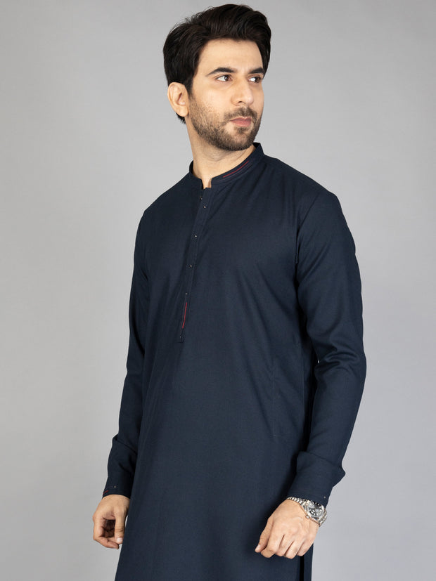 Navy Blue Blended Kameez Shalwar - AL-KS-2845