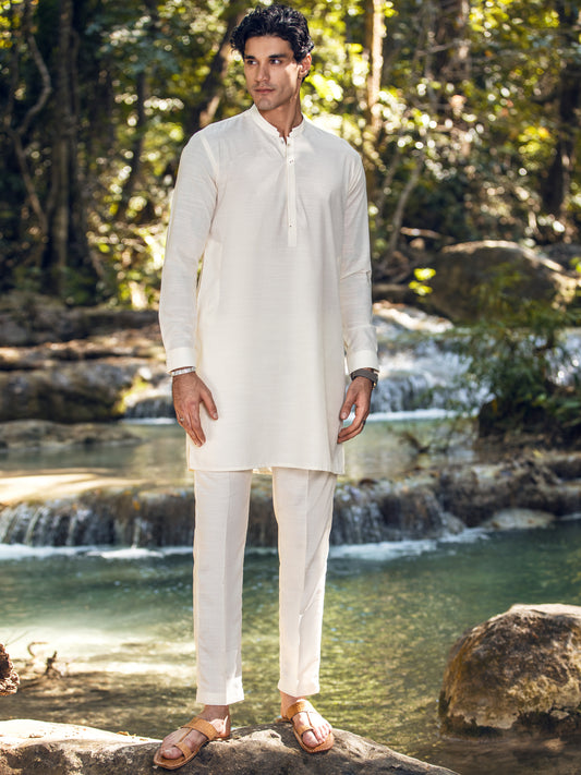 Cream Blended Kurta Trouser - AL-KT-2852