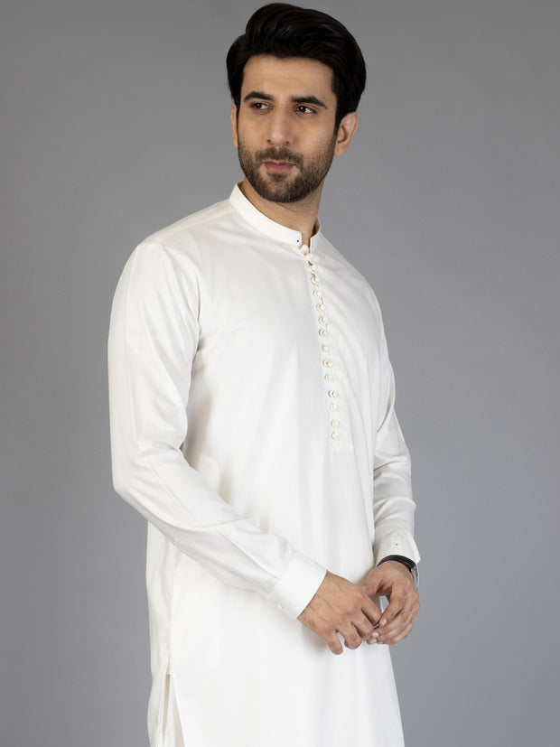 White Blended Kameez Shalwar - AL-KS-2853