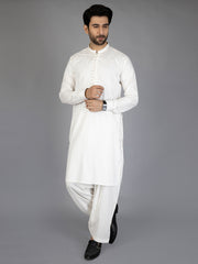 White Blended Kameez Shalwar - AL-KS-2853