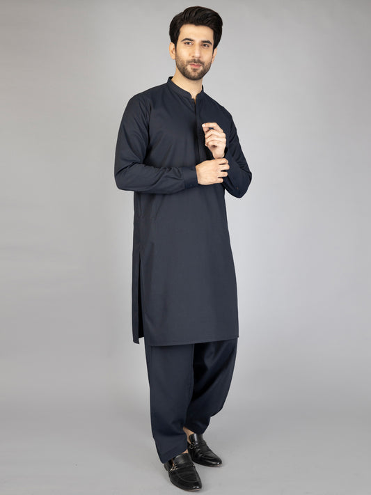 Midnight Blue Blended Kameez Shalwar - AL-KS-2859