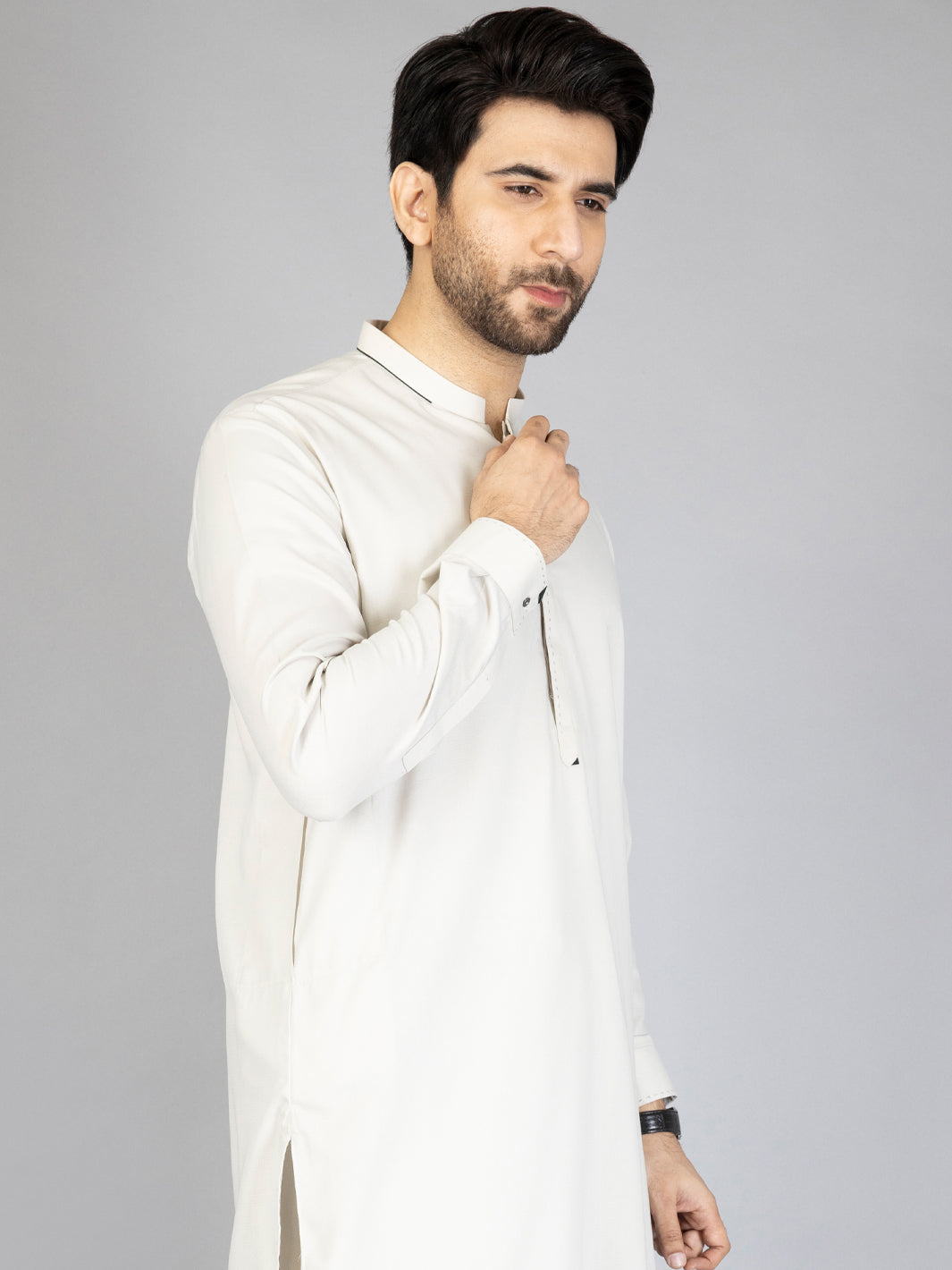 Light Grey Blended Kameez Shalwar - AL-KS-2864