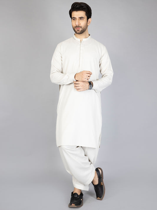 Light Grey Blended Kameez Shalwar - AL-KS-2864