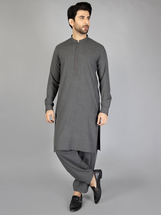 Charcoal Grey Blended Kameez Shalwar - AL-KS-2866