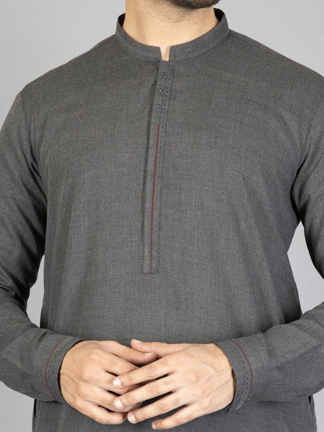 Charcoal Grey Blended Kameez Shalwar - AL-KS-2866