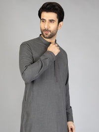 Charcoal Grey Blended Kameez Shalwar - AL-KS-2866