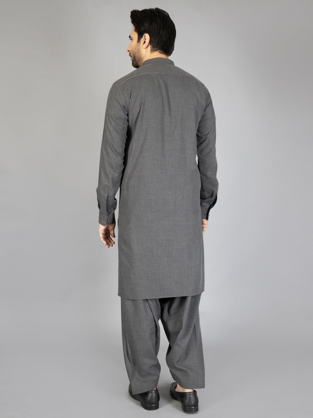 Charcoal Grey Blended Kameez Shalwar - AL-KS-2866