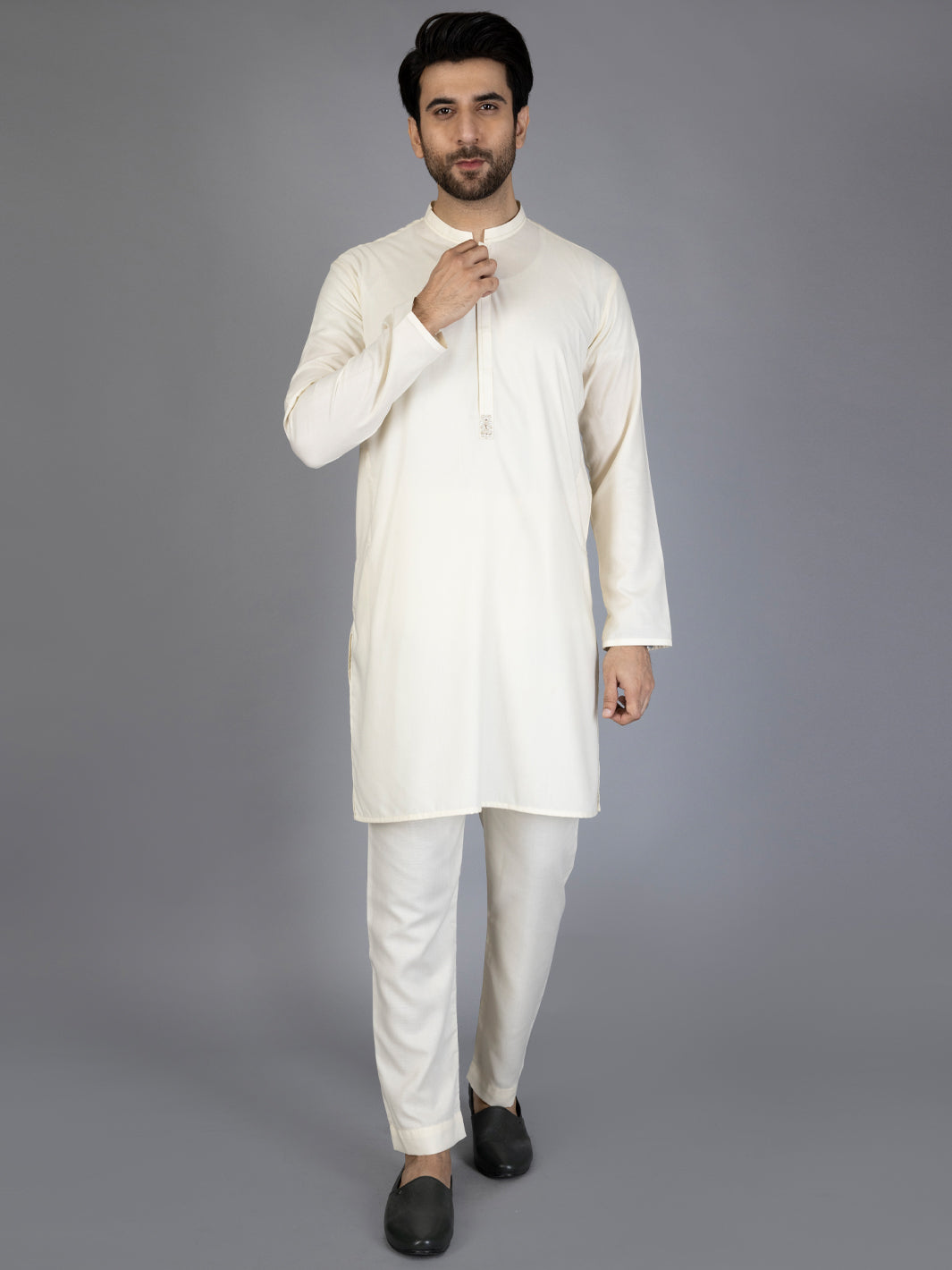 Off White Blended Kurta Trouser - AL-KT-2867