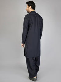 Navy Blue Blended Kameez Shalwar - AL-KS-2869