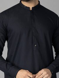 Navy Blue Blended Kameez Shalwar - AL-KS-2869