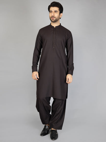 Dark Brown Blended Kameez Shalwar - AL-KS-2871