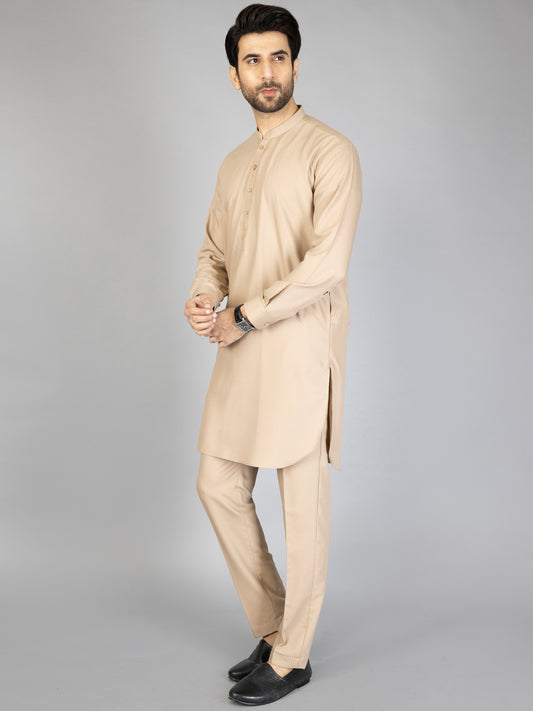 Beige Blended Kurta Trouser - AL-KT-2875