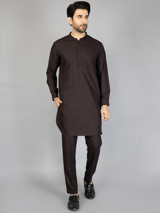 Dark Brown Blended Kurta Trouser - AL-KT-2878