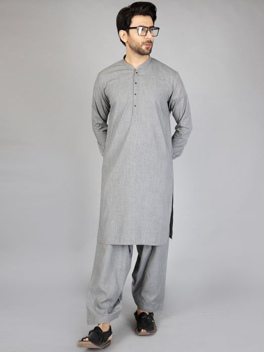 Light Grey Blended Kameez Shalwar - AL-KS-2881