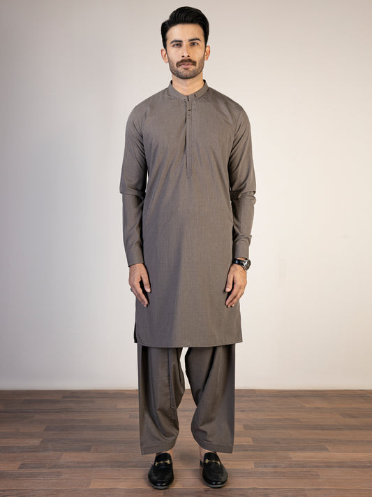 Brown Blended Kameez Shalwar - AL-KS-2882