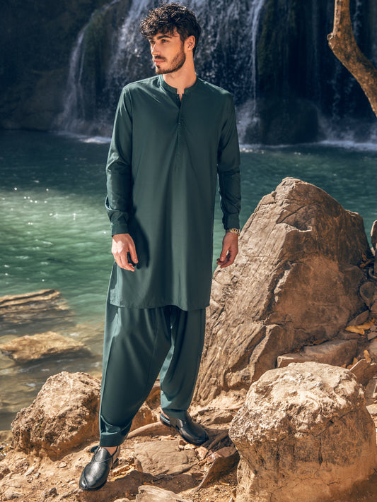 Green Blended Kameez Shalwar - AL-KS-2892