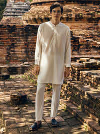 Off White Blended Kurta Trouser - AL-KT-2907