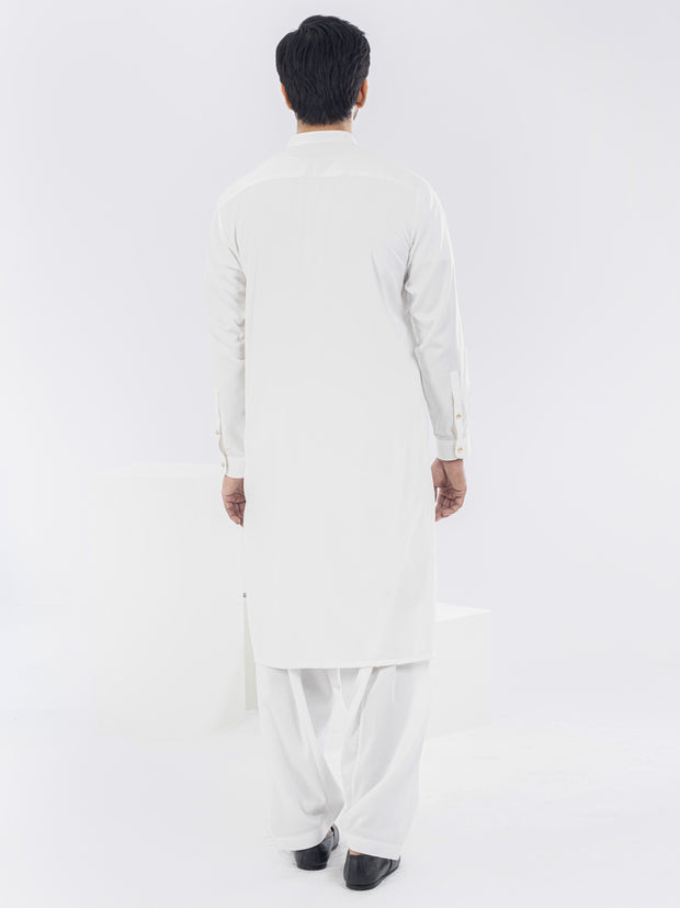 White Blended Kameez Shalwar - AL-KS-2970A