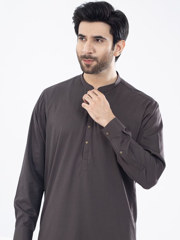 Dark Brown Blended Kameez Shalwar - AL-KS-2970E