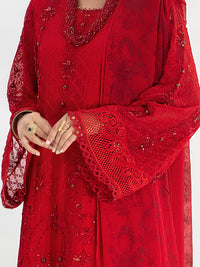 Red Bemberg Chiffon 3 Piece Formal Stitched - AL-3PS-LS-312