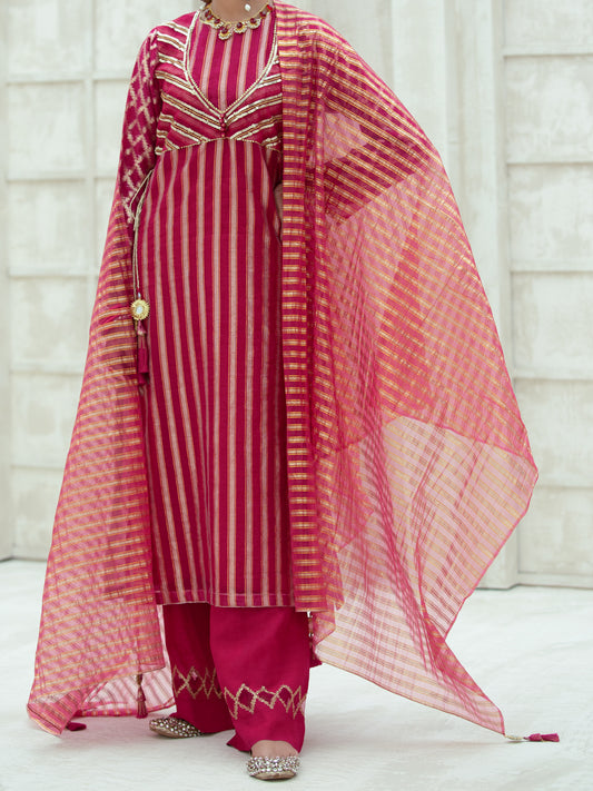 Fuchsia Lurex Organza 3 Piece Formal Stitched - AL-3PS-LS-314