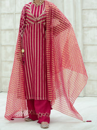 Fuchsia Lurex Organza 3 Piece Formal Stitched - AL-3PS-LS-314