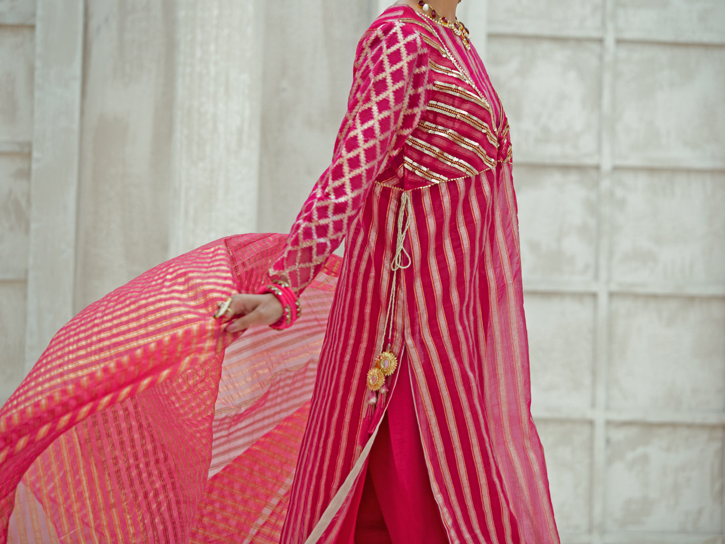 Fuchsia Lurex Organza 3 Piece Formal Stitched - AL-3PS-LS-314