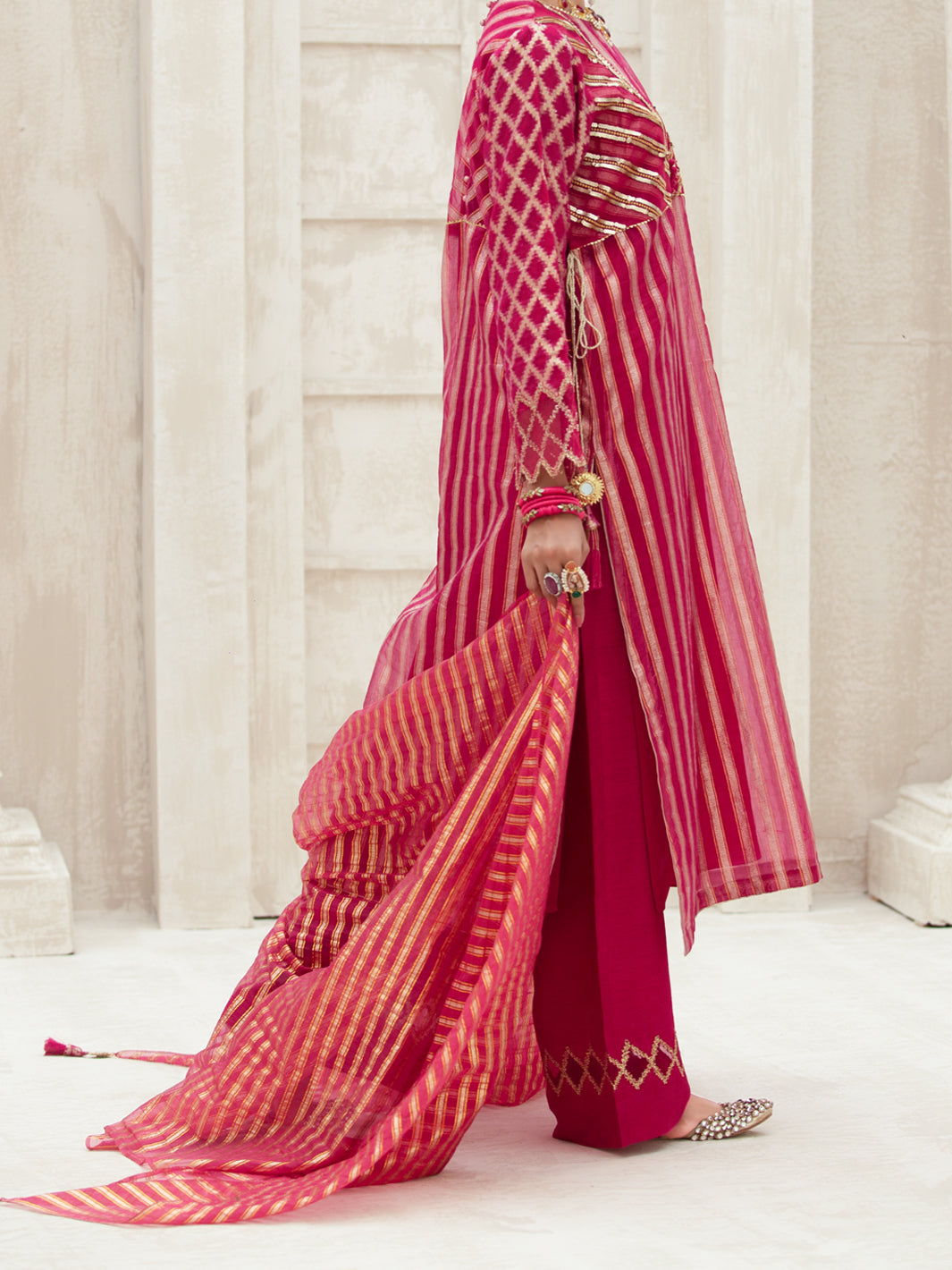 Fuchsia Lurex Organza 3 Piece Formal Stitched - AL-3PS-LS-314