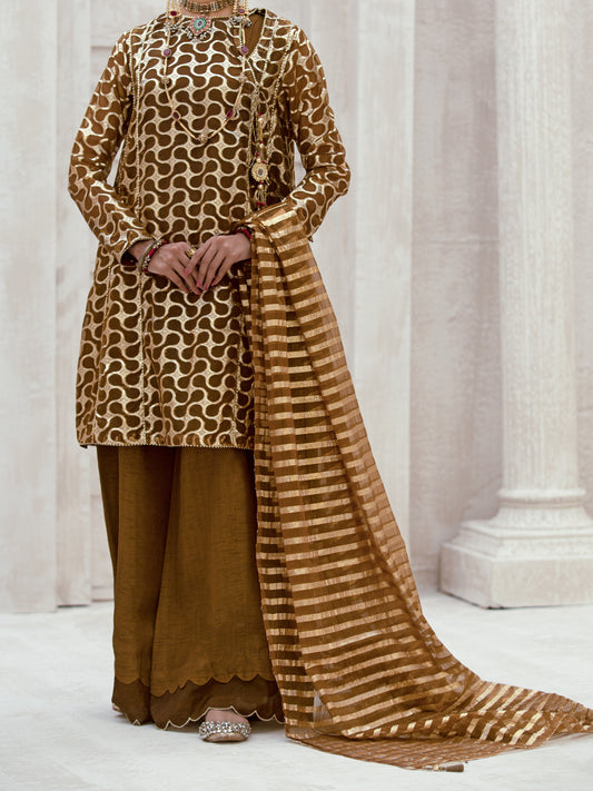 Brown Lurex Organza 3 Piece Formal Unstitched - AL-3PS-LS-UN-316