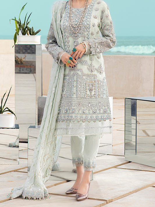 Mint Green Khaddi Net 3 Piece Formal Unstitched - AL-3PS-LS-UN-326