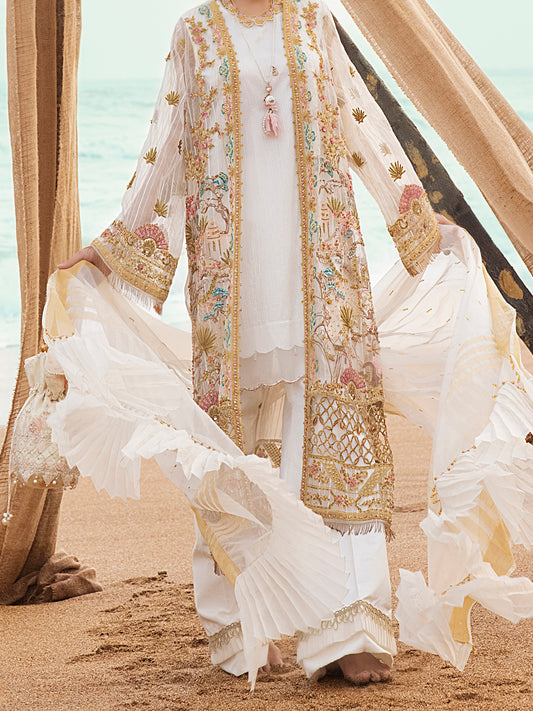 Off White Organza 3 Piece Formal Unstitched - AL-3PS-LS-UN-329