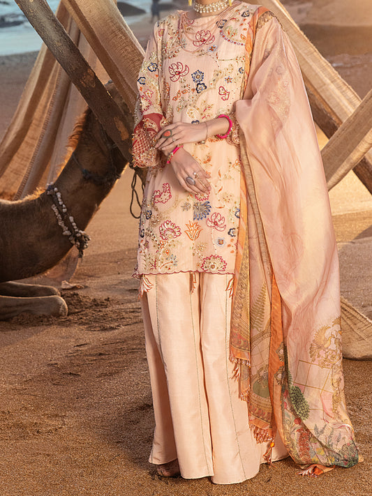 Peach Khaddi Net 3 Piece Formal Unstitched - AL-3PS-LS-UN-330