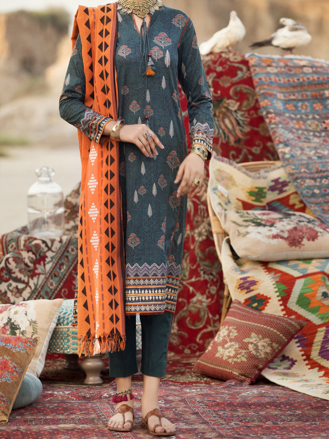 Teal Cambric 3Pc Unstitched - AWP-3PS-332