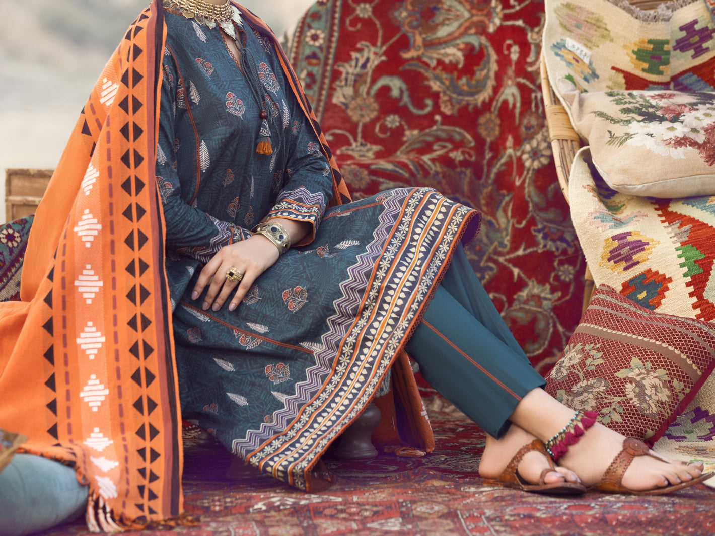 Teal Cambric 3Pc Unstitched - AWP-3PS-332