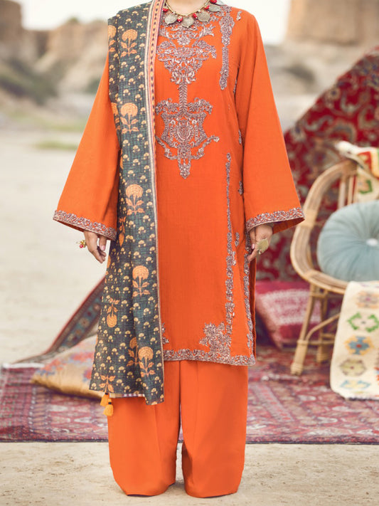 Orange Dobby Jacquard 3Pc Stitched - AWP-3PS-333