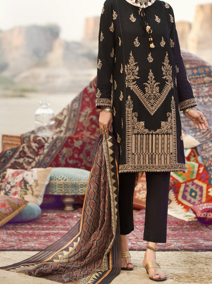 Black Dobby Jacquard 3 Piece Stitched - AWP-3PS-334