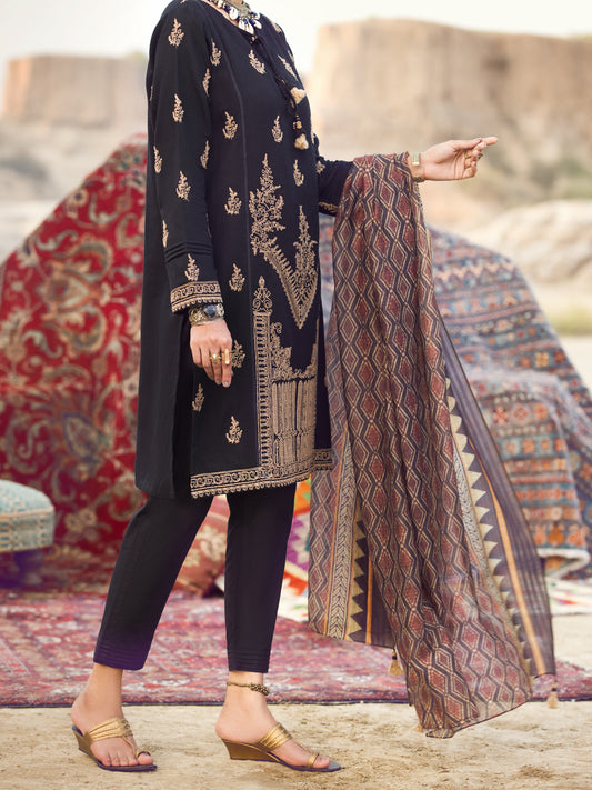 Black Dobby Jacquard 3 Piece Stitched - AWP-3PS-334