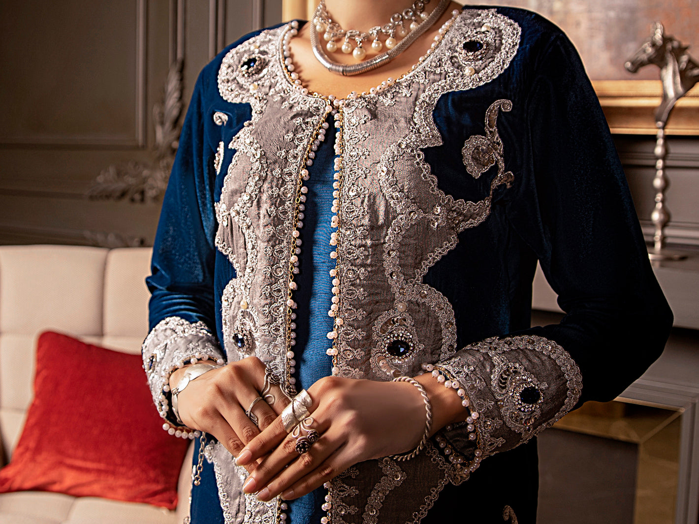 Royal Blue Velvet 2Pc Formal Stitched - AL-2PS-LS-339