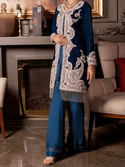 Royal Blue Velvet 2 Piece Formal Stitched - AL-2PS-LS-339