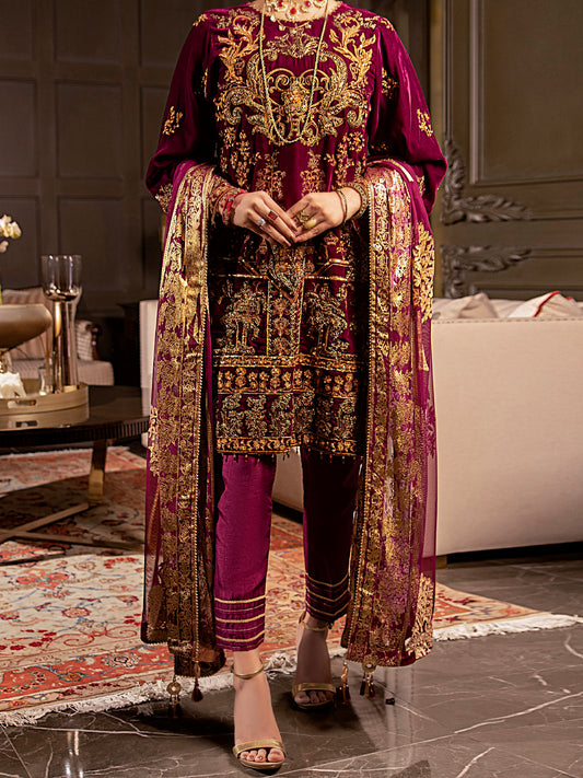 Plum Velvet 3Pc Formal Stitched - AL-3PS-LS-342