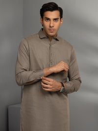 Grey Cotton Kameez Shalwar - ALWA-KS-342