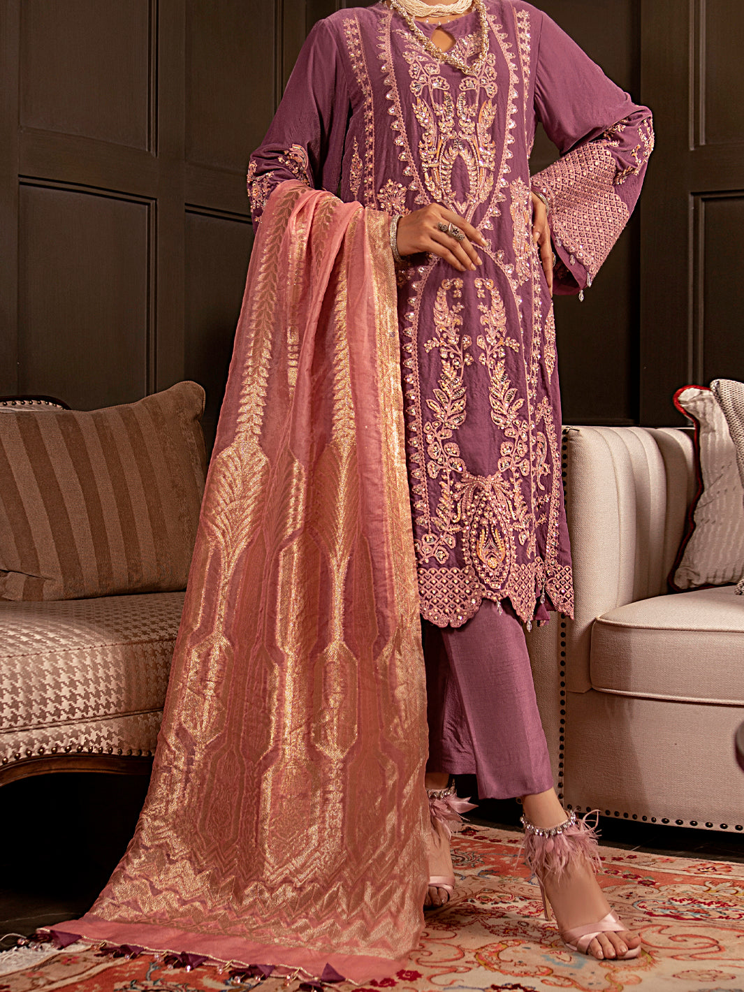 Light Purple Velvet 3Pc Formal Stitched - AL-3PS-LS-343