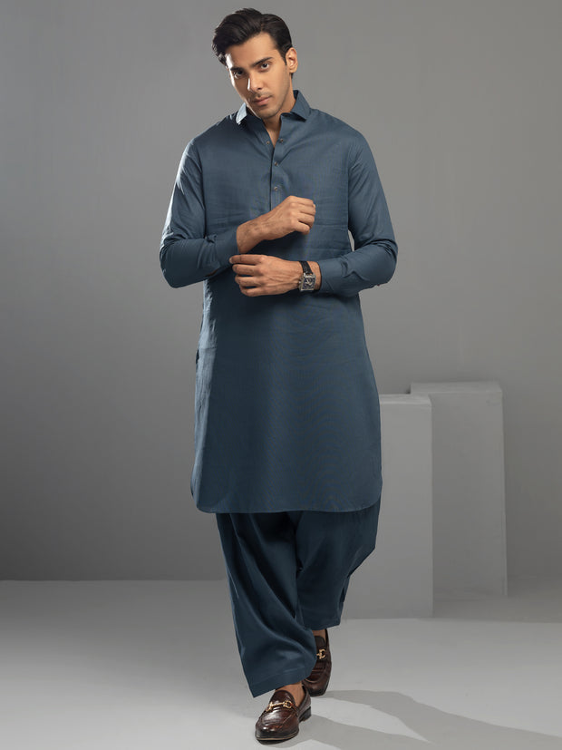 Blue Cotton Kameez Shalwar - ALWA-KS-343