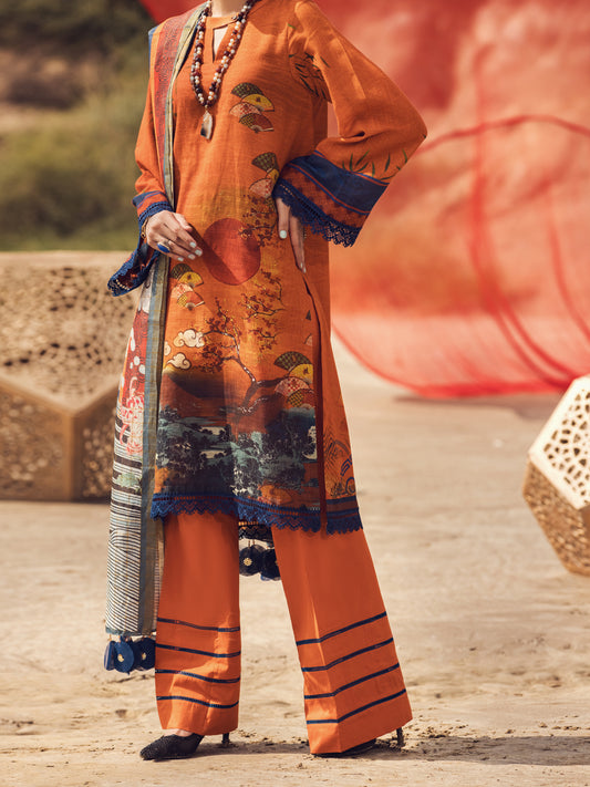 Orange Khaddar 3 Piece Stitched - AWP-3PS-343