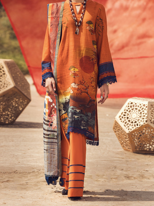 Orange Khaddar 3 Piece Unstitched - AWP-3PS-343