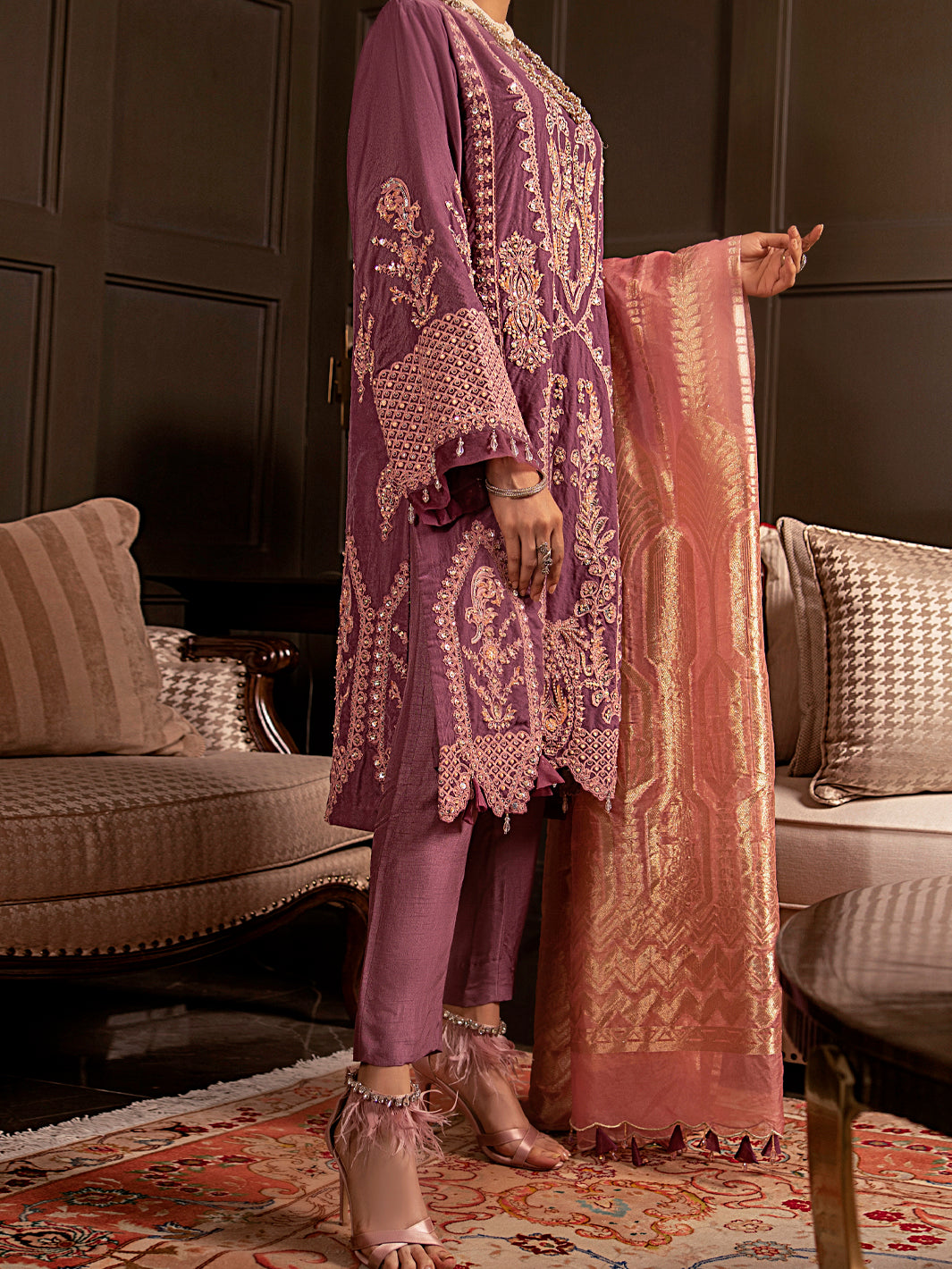 Light Purple Velvet 3Pc Formal Stitched - AL-3PS-LS-343